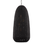 Kokomo Elongated Pendant - Polished Nickel / Charcoal Wicker