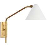 Laken Articulating Wall Light - Hand-Rubbed Antique Brass / Natural Rattan / White Glass