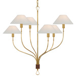 Griffin Staggered Chandelier - Hand-Rubbed Antique Brass / Chocolate Leather / Linen