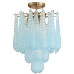 Ollie Semi Flush Ceiling Light - Aged Brass / Sand Glass Blue