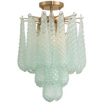 Ollie Semi Flush Ceiling Light - Aged Brass / Sand Glass Green