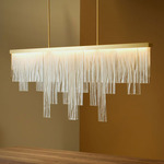 Cascata Long Linear Chandelier - Satin Brass / Wavy Kiln Glass