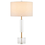Deville Table Lamp - Clear - Antique Brass / Off-White Linen