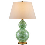 Eau de Nil Table Lamp - Green / Textured Antique Gold Leaf / Off-White Linen