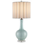 Celadon Table Lamp - Celadon Crackle / Clear / Antique Brass / Bone Linen