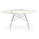 Glossy Dining Table - Chrome / White Marble