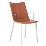 H.H.H. Upholstered Dining Armchair - White / Brown Leather