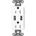 15-Amp Dual USB Tamper Resistant Receptacle - Satin Brilliant White