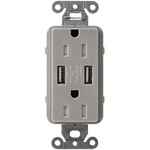 15-Amp Dual USB Tamper Resistant Receptacle - Satin Cobblestone