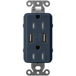 15-Amp Dual USB Tamper Resistant Receptacle - Satin Deep Sea