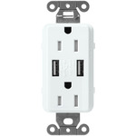15-Amp Dual USB Tamper Resistant Receptacle - Satin Glacier White