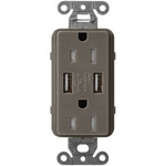 15-Amp Dual USB Tamper Resistant Receptacle - Satin Truffle