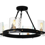 Gloucester Semi Flush Ceiling Light - Matte Black / Clear Hammered