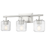Landon Bathroom Vanity Light - Brushed Nickel / Clear Ribbed