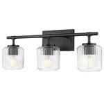Landon Bathroom Vanity Light - Matte Black / Clear Ribbed