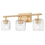 Landon Bathroom Vanity Light - Modern Gold / Clear Ribbed