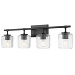 Landon Bathroom Vanity Light - Matte Black / Clear Ribbed