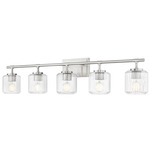 Landon Bathroom Vanity Light - Brushed Nickel / Clear Ribbed