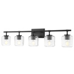 Landon Bathroom Vanity Light - Matte Black / Clear Ribbed