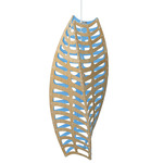 Toru Pendant - White / Bamboo Exterior / Blue Interior