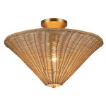 Bridgette Semi Flush Ceiling Light - Brushed Gold / Rattan