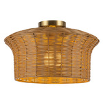 Kai Semi Flush Ceiling Light - Brushed Gold / Rattan