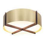 Plura GU24 Ceiling Flush Light - Walnut / Brushed Brass