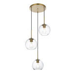 Baxter Round 3-Light Pendant - Satin Gold / Clear
