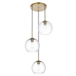 Baxter Round 3-Light Pendant - Satin Gold / Clear
