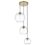 Baxter Round Stagger 3-Light Pendant - Satin Gold / Clear