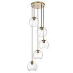 Baxter Round 5-Light Pendant - Satin Gold / Clear