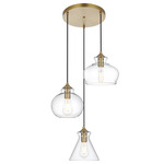 Destry 3-Light Pendant - Satin Gold / Clear