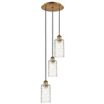 Crown Point Short Round Multi Light Pendant - Brushed Brass / Deco Swirl