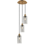 Crown Point Short Round Multi Light Pendant - Brushed Brass / Light Smoke