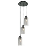 Crown Point Short Round Multi Light Pendant - Matte Black / Light Smoke