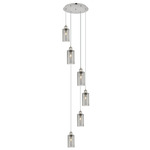 Crown Point Short Round Multi Light Pendant - Polished Nickel / Light Smoke