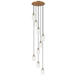 Crown Point Short Round Multi Light Pendant - Brushed Brass / Deco Swirl