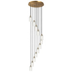 Crown Point Short Round Multi Light Pendant - Brushed Brass / Deco Swirl