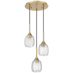 Berkshire Multi Globe Cord Hung Pendant - Brushed Brass / Clear