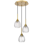 Berkshire Multi Globe Cord Hung Pendant - Brushed Brass / Clear