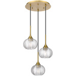 Berkshire Multi Globe Cord Hung Pendant - Brushed Brass / Clear