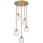 Berkshire Multi Globe Cord Hung Pendant - Brushed Brass / Clear