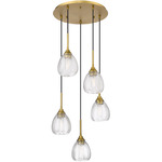 Berkshire Multi Globe Cord Hung Pendant - Brushed Brass / Clear
