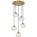 Berkshire Multi Globe Cord Hung Pendant - Brushed Brass / Clear