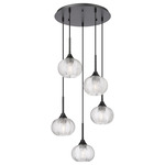 Berkshire Multi Globe Cord Hung Pendant - Matte Black / Clear