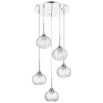 Berkshire Multi Globe Cord Hung Pendant - Polished Nickel / Clear