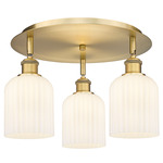 Bridal Veil 516 Triple Semi Flush Ceiling Light - Brushed Brass / Gloss White