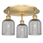 Bridal Veil 516 Triple Semi Flush Ceiling Light - Brushed Brass / Light Smoke