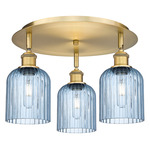 Bridal Veil 516 Triple Semi Flush Ceiling Light - Brushed Brass / Princess Blue