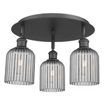 Bridal Veil 516 Triple Semi Flush Ceiling Light - Matte Black / Light Smoke